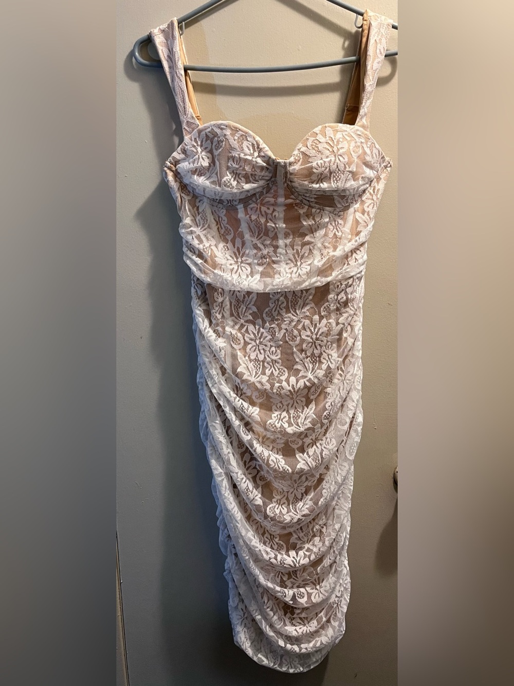 SHEIN White Lace Strapless Draped Midi Dress
